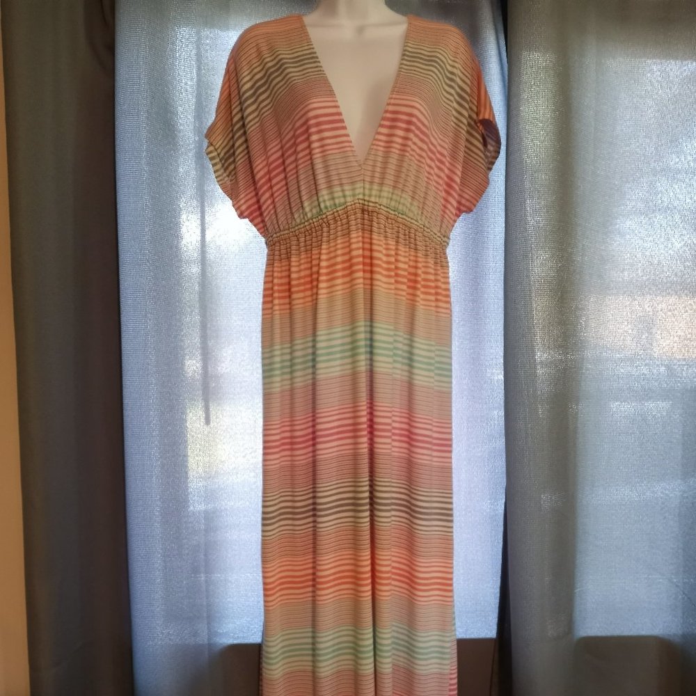 Mossimo Size Medium Soft White Melon Aqua Pink EUC Maxi-Dress-Item #160